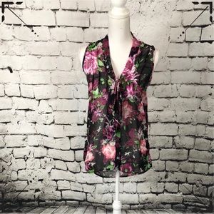 Floral Sleeveless V-Neck Top by Ambiance Apparel